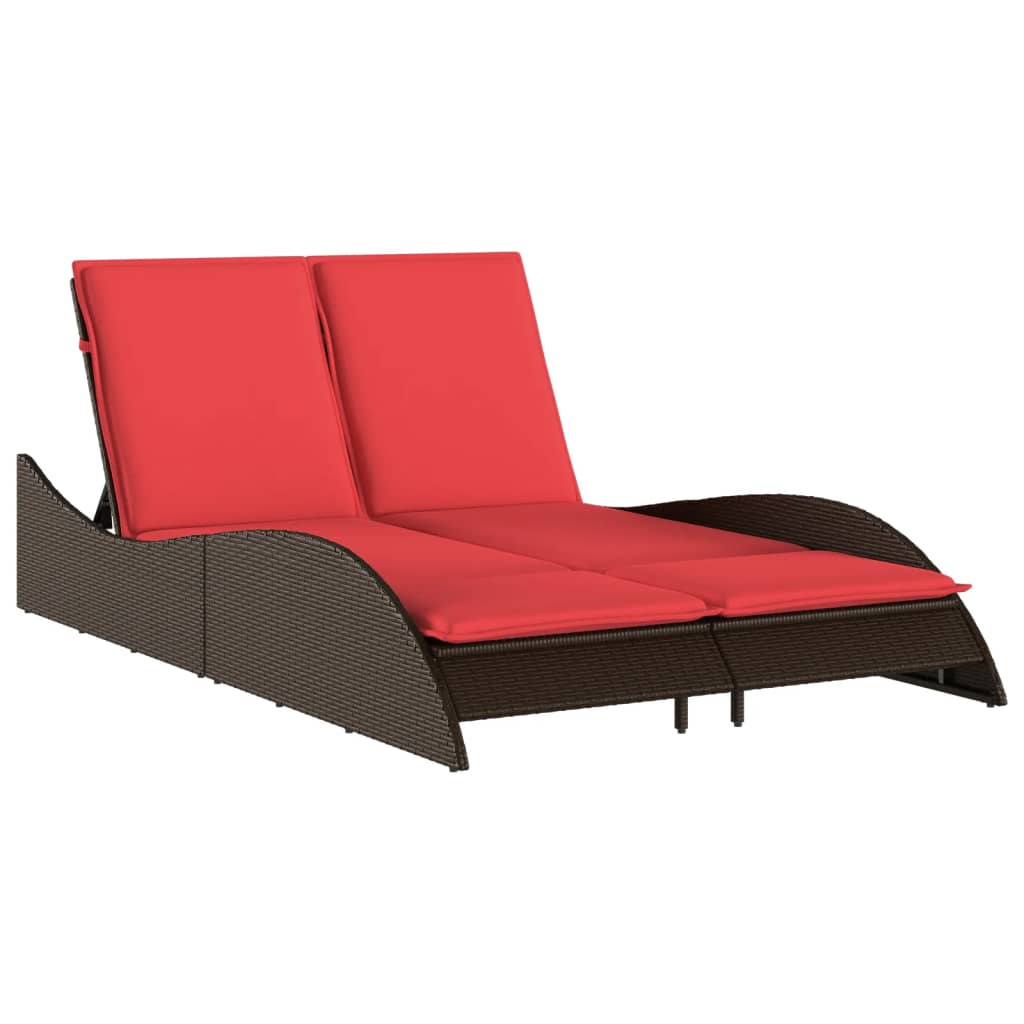 Sun Lounger with Cushions Brown 114x205x73 cm Poly Rattan